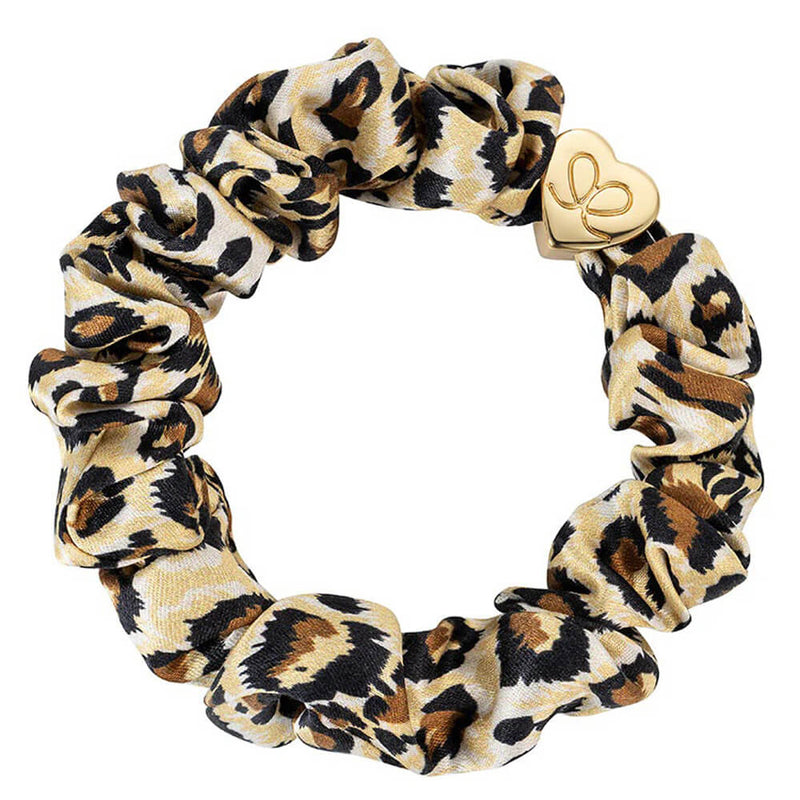 By Eloise Gold Heart Silk Scrunchie – Leopard