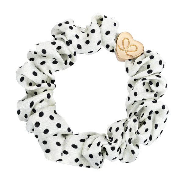 By Eloise Gold Heart Silk Scrunchie –⁠ Polka Dot