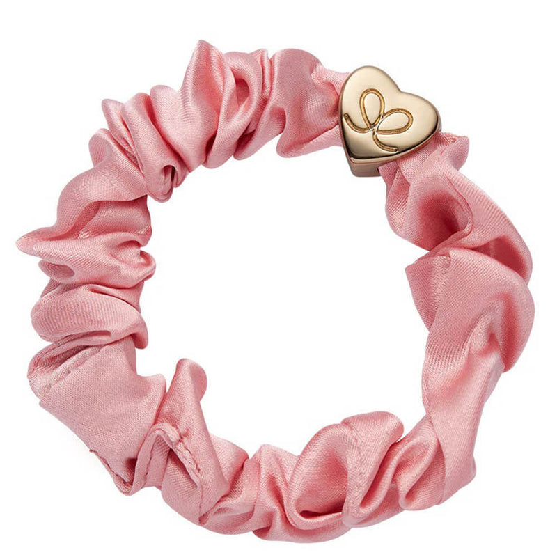 By Eloise Gold Heart Silk Scrunchie – Rose Tan