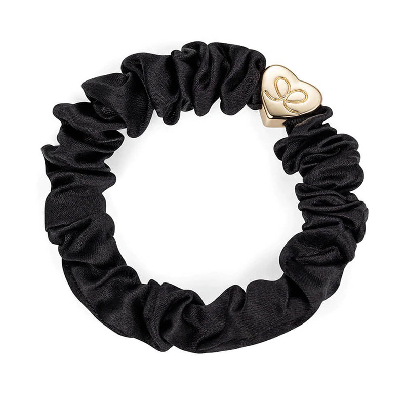 By Eloise Gold Heart Silk Scrunchie –⁠ Black