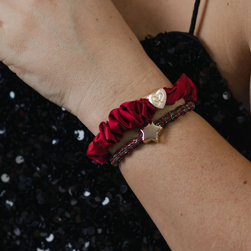 By Eloise Gold Heart Silk Scrunchie –⁠ Burgundy