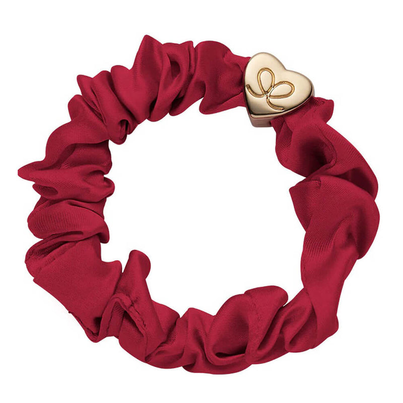 By Eloise Gold Heart Silk Scrunchie –⁠ Burgundy