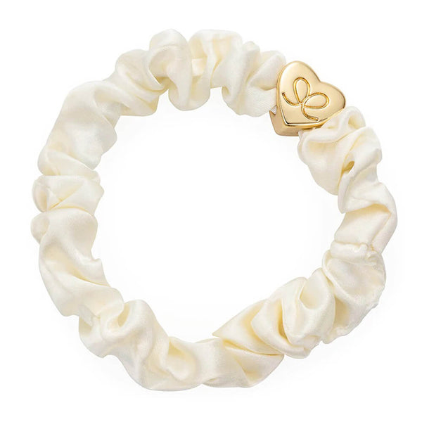 By Eloise Gold Heart Silk Scrunchie –⁠ Cream