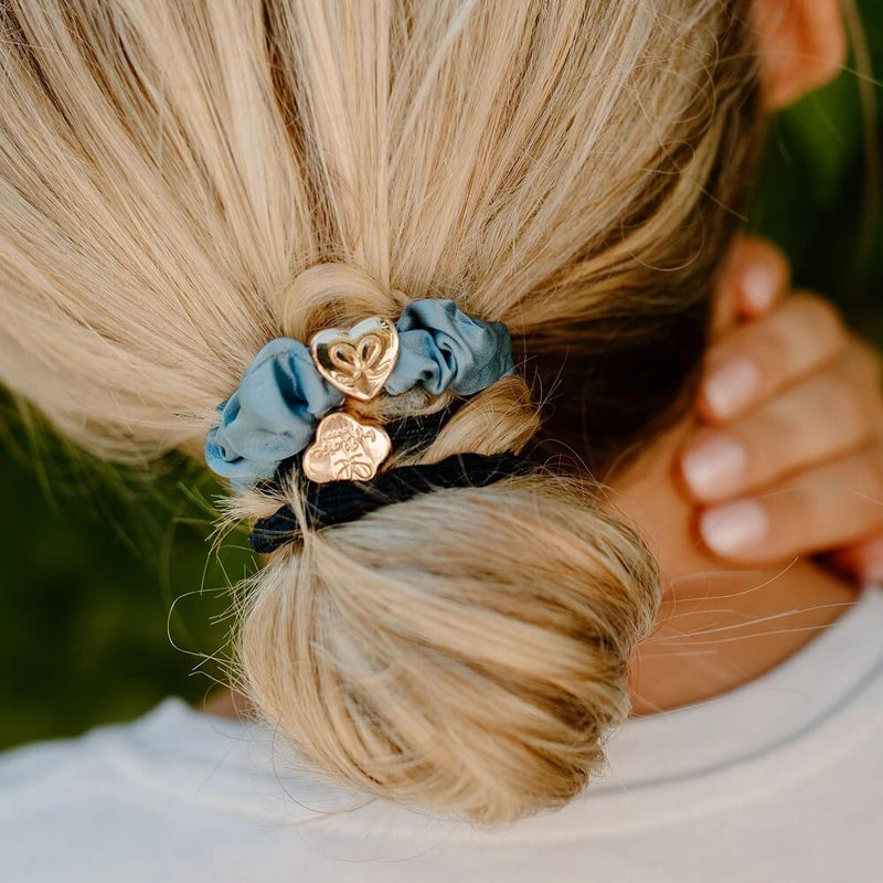 By Eloise Gold Heart Silk Scrunchie –⁠ Faded Denim