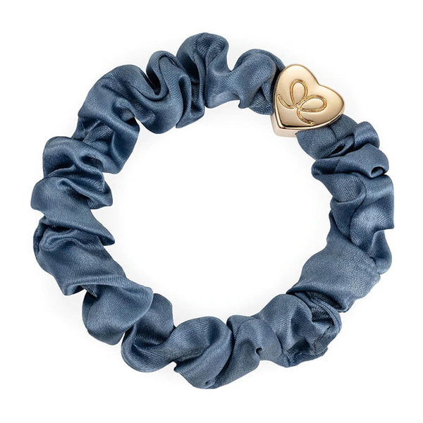 By Eloise Gold Heart Silk Scrunchie –⁠ Faded Denim