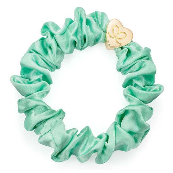 By Eloise Gold Heart Silk Scrunchie –⁠ Mint