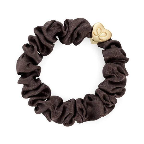 By Eloise Gold Heart Silk Scrunchie – Mocha