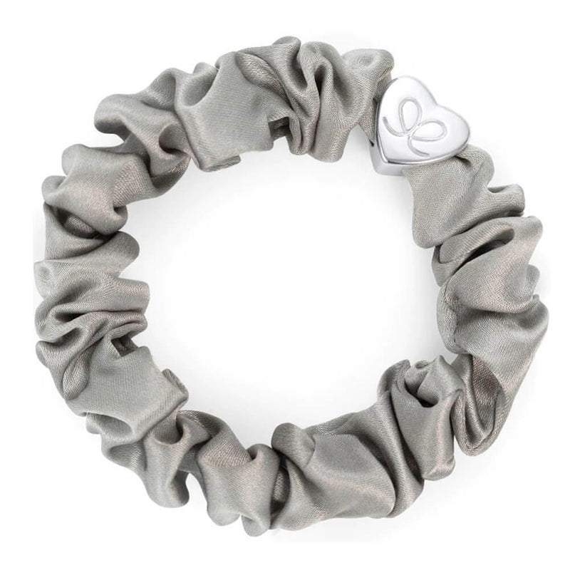 By Eloise Silver Heart Silk Scrunchie –⁠ Moonlight