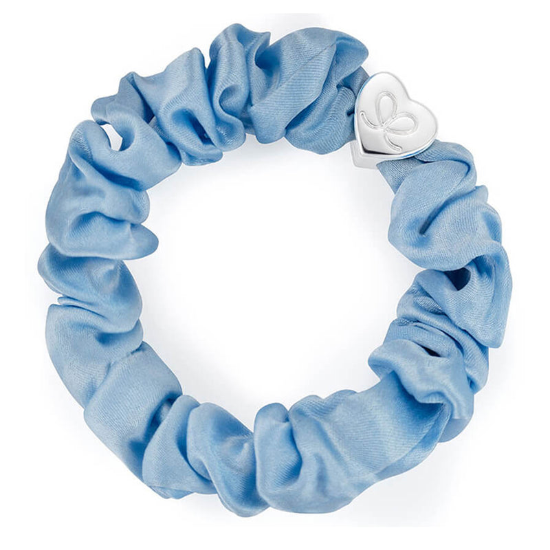 By Eloise Silver Heart Silk Scrunchie –⁠ Sky Blue